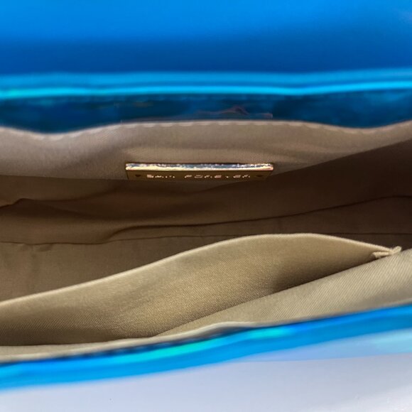 Iridescent Metallic Shiny Aqua Blue - Gold Buckle Crossbody / Chain Straps - NWT - Picture 10 of 10